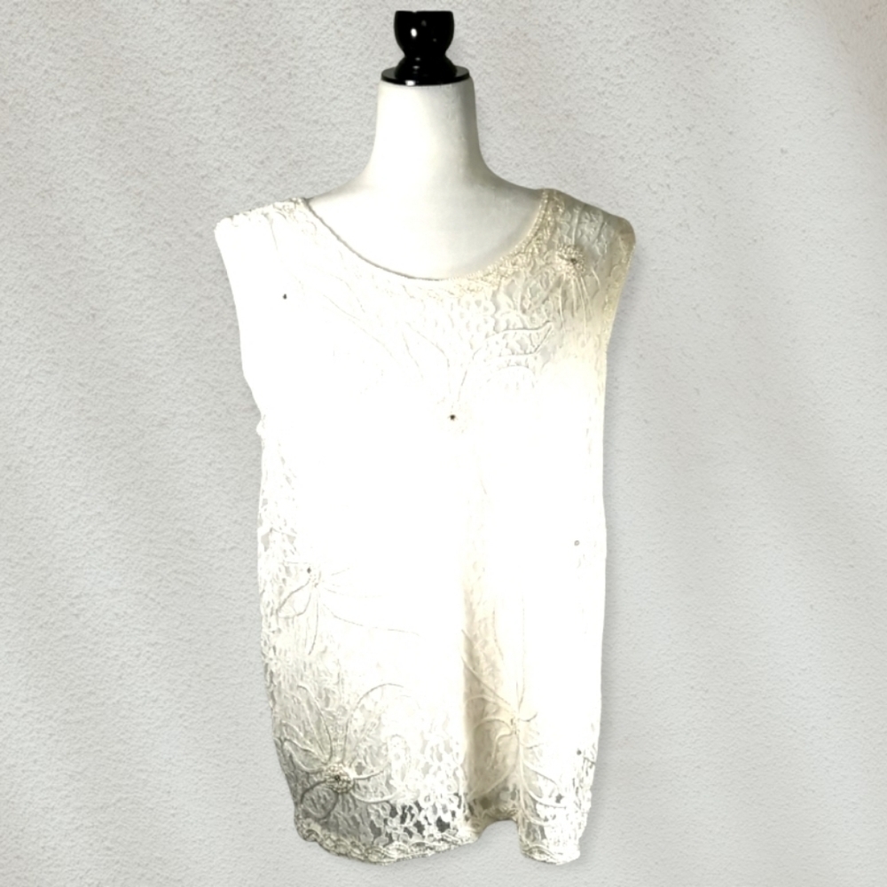 Vintage Compliments Women's Top Size L Embroidered Lace Lined White